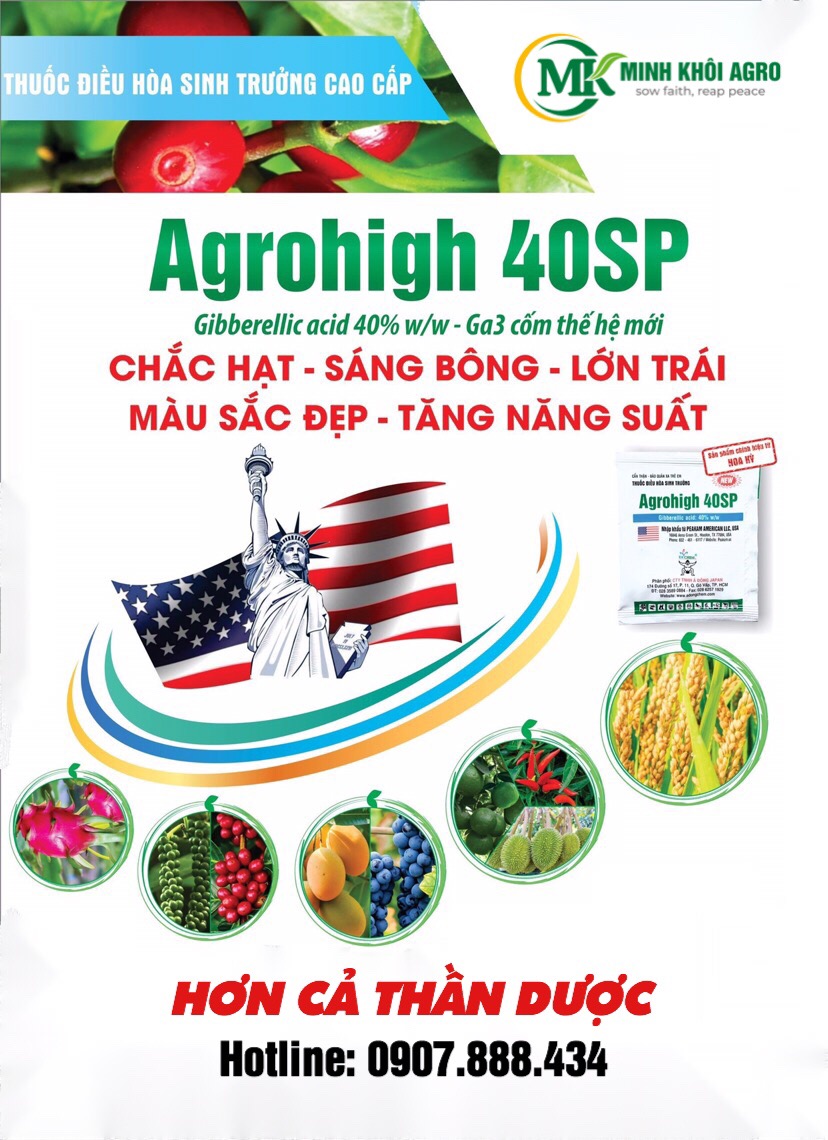 Thuốc điều hòa sinh trưởng Agrohigh 40SP - Gói 2.5g (Ga3 cốm USA)